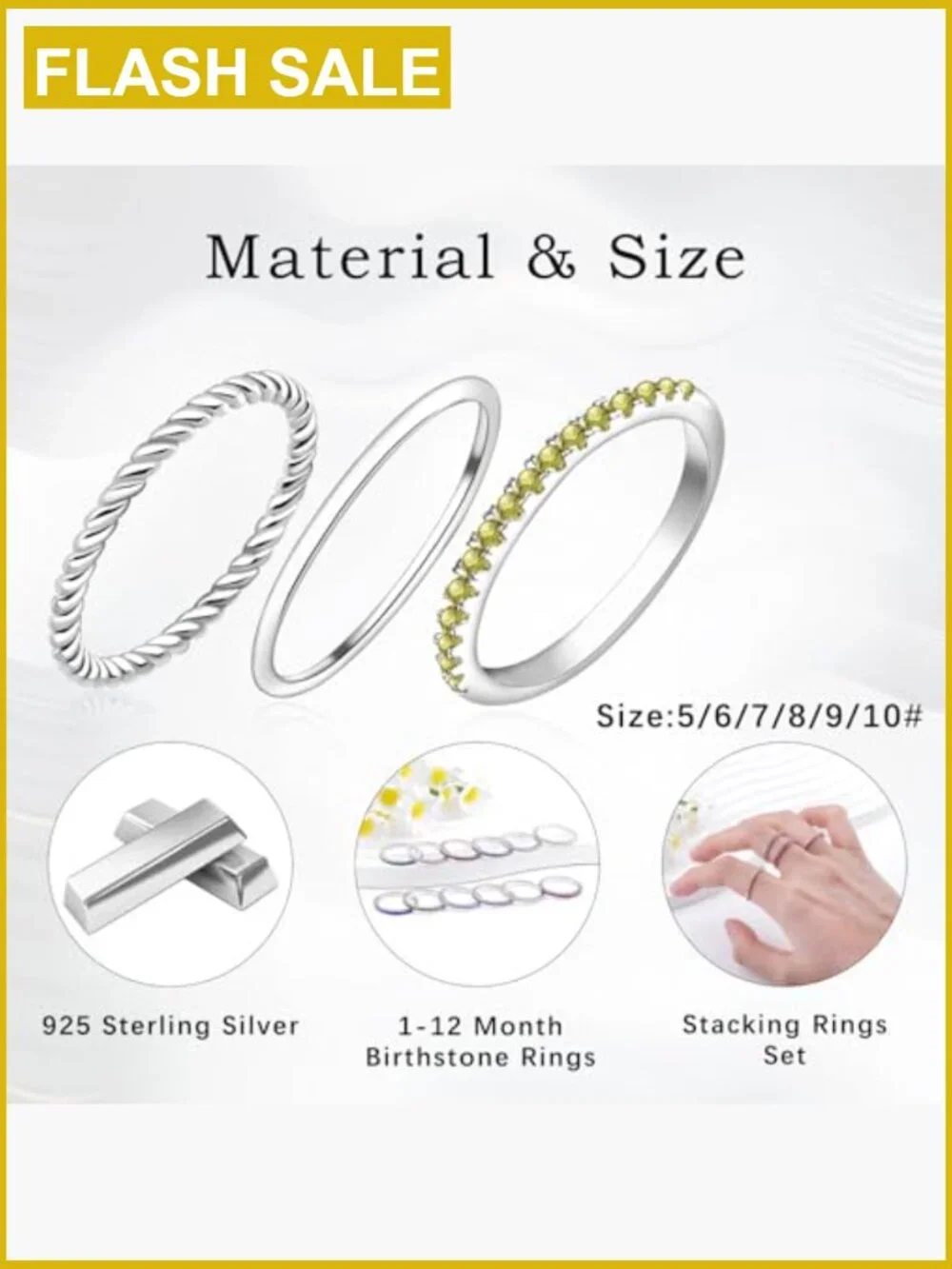 925 Sterling Silver Stackable Birthstone Rings Set CZ Eternity Band Ring for